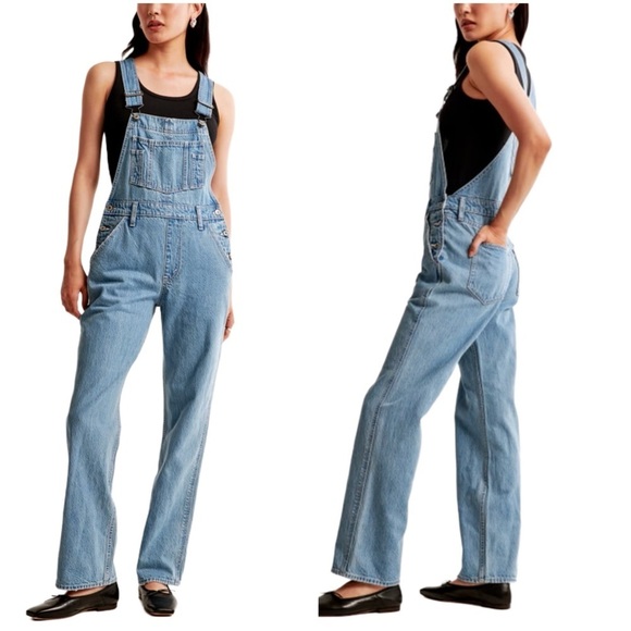 Abercrombie & Fitch Blue Denim Relaxed Fit Overalls Size Medium - Picture 1 of 12